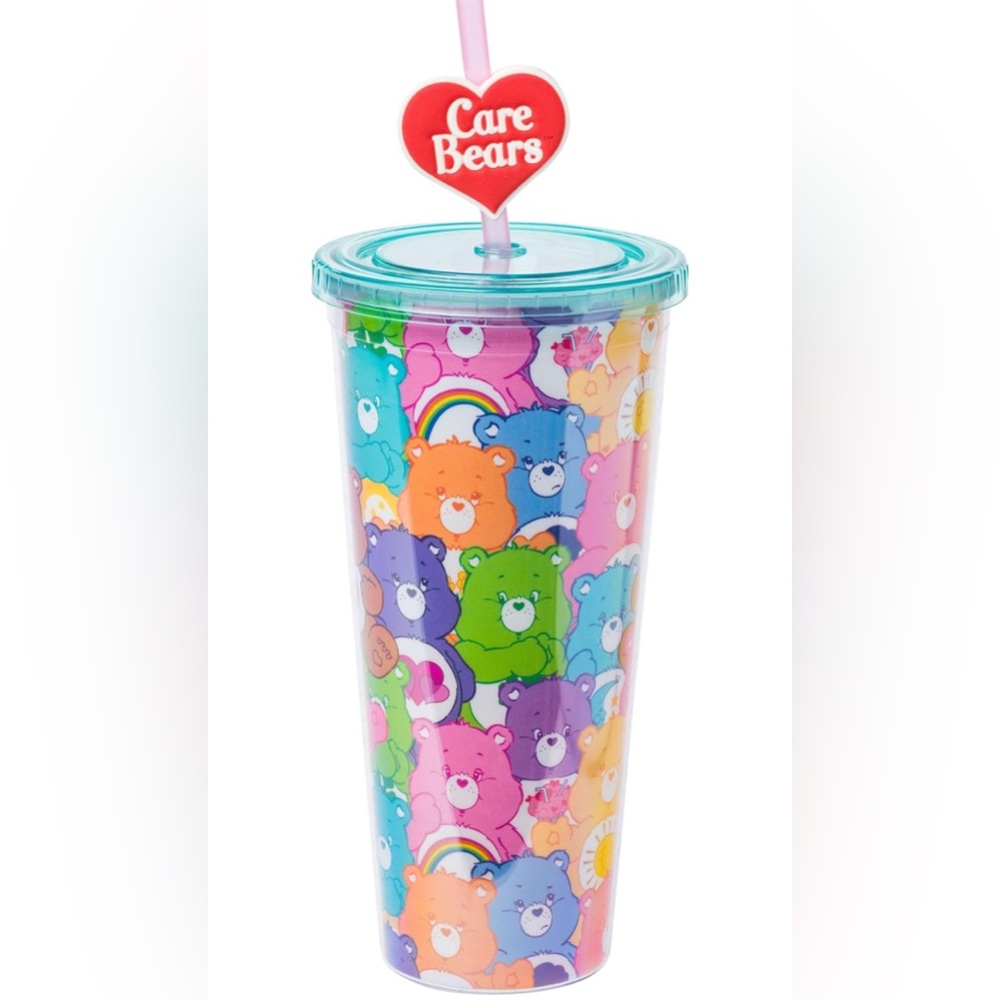 Care Bears Plastic Cold Cup with Lid and Topper Straw, 24 Ounces